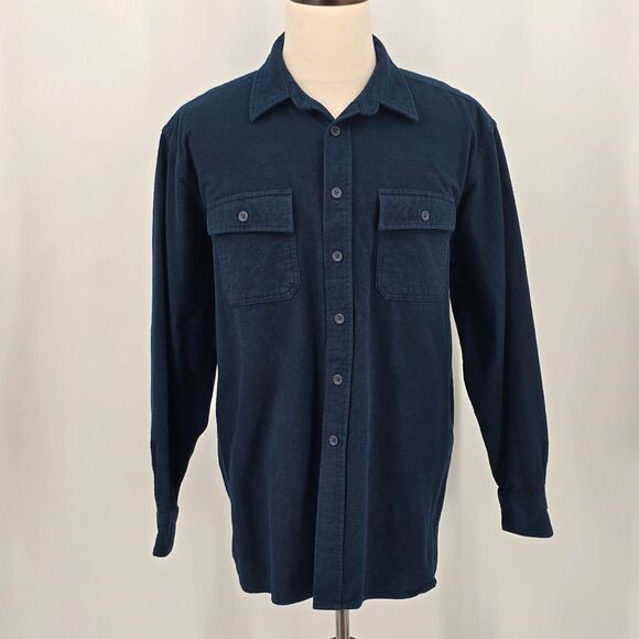 Vintage L.L. Bean Heavyweight Chamois Shirt Men's XL Blue 2 Pockets - Picture 2 of 6